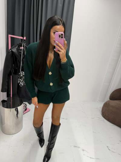 KOMPLET SWETERKOWY - butelkowa zieleń