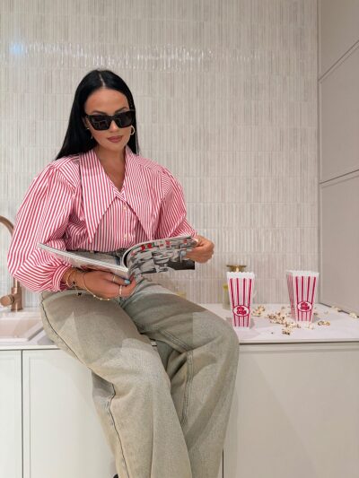 KOSZULA LA MILLA W PASKI - biało-czerwona