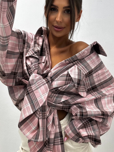 KOSZULA W KRATĘ - róż