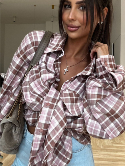 KOSZULA W KRATĘ - bordo-róż