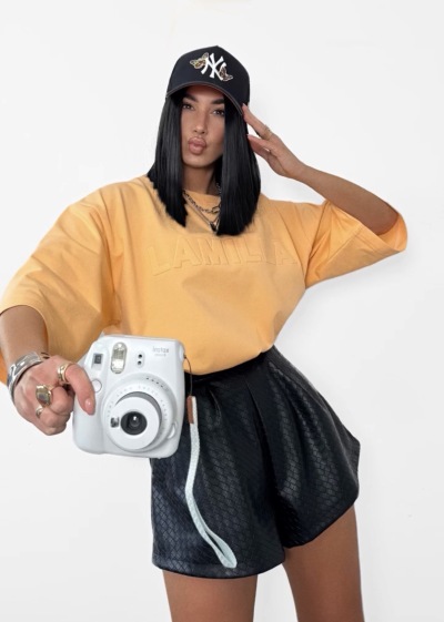 T-SHIRT WYTŁACZANE LOGO - morela