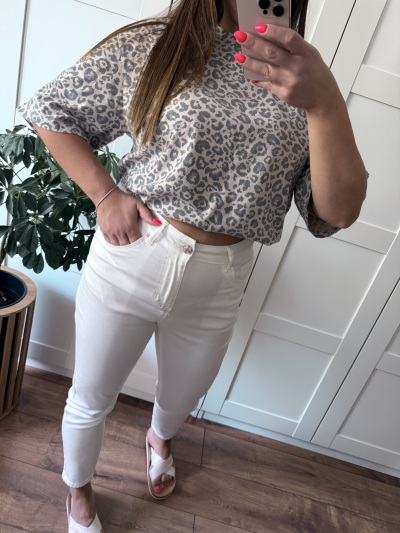 SPODNIE MOM FIT - kokos