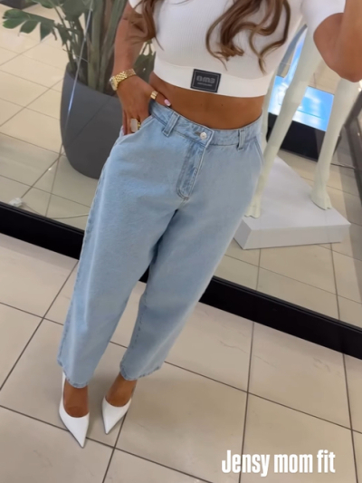 SPODNIE JEANSOWE MOM FIT - jasny niebieski