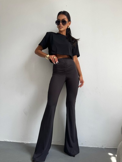 SPODNIE DZWONY Z MARSZCZENIEM - czarne