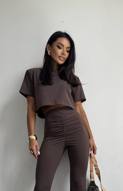 TOP KOSZULKA Z PODUSZKAMI - czekolada